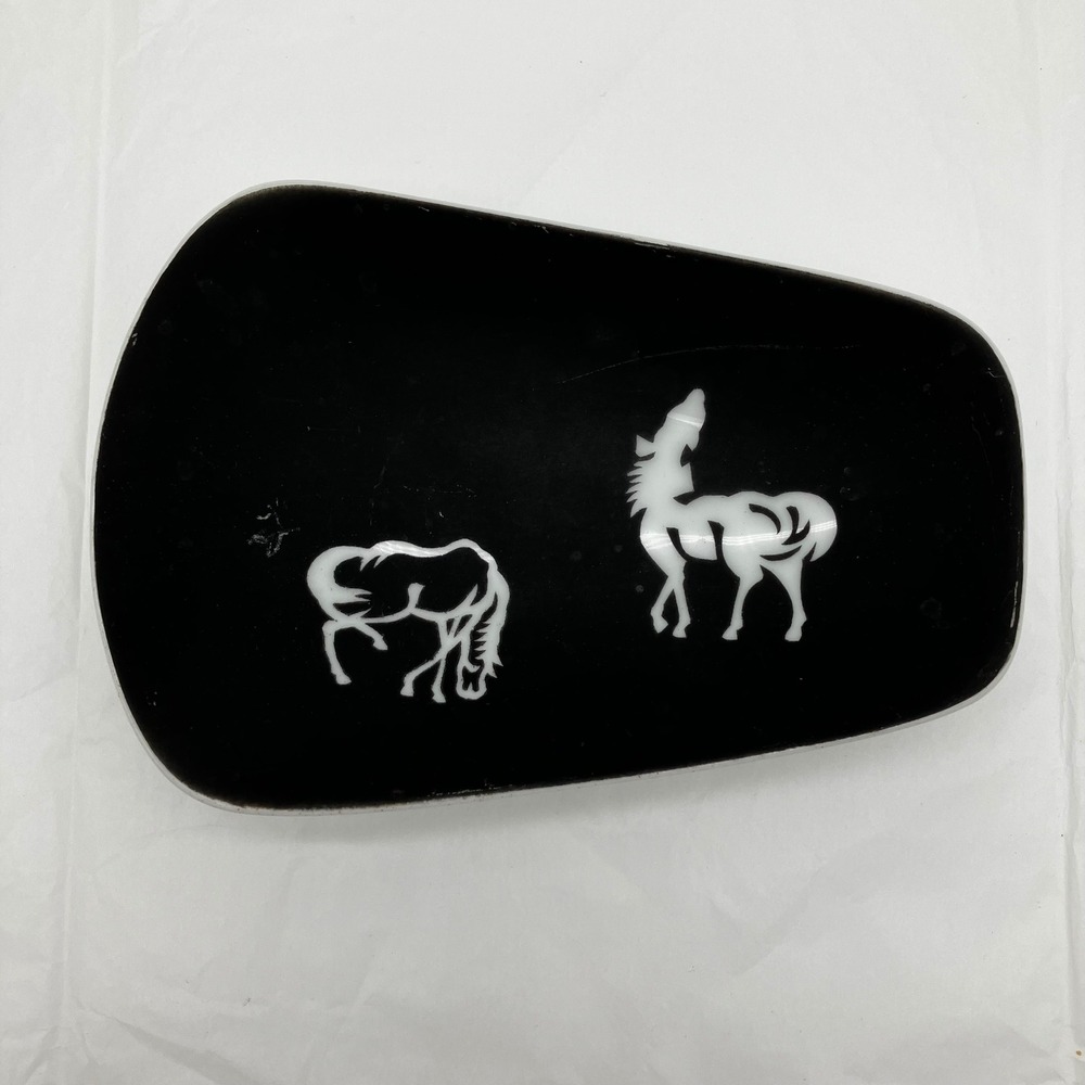 O.M.C. Japan Trinket Dish Vintage MCM Black White Horse Stallion Atomic Tray